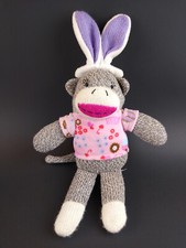 Plush Sock Monkey w Pink Floral Shirt Purple Bunny Ears Dan Dee Stuffed Animal