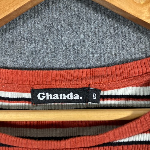Ghanda Shirt Womens Small Red White Top Tee Striped Surf Beach Retro Ladies 8O - Picture 3 of 9