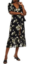 Reformation NANTES FLORAL-PRINT GEORGETTE MIDI DRESS IN BLACK NWT Size 2