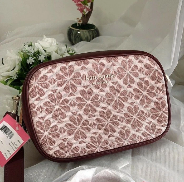 Kate Spade borsa per fotocamera infinita media rivestita di fiori in tela rosa multi nuova con etichette