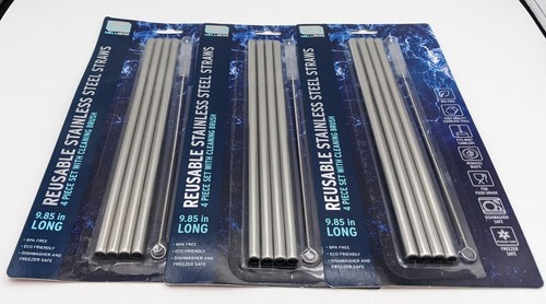 12 Stainless Steel Straws Straight Reusable Drinking Straws 9.85" Long - Picture 2 of 3