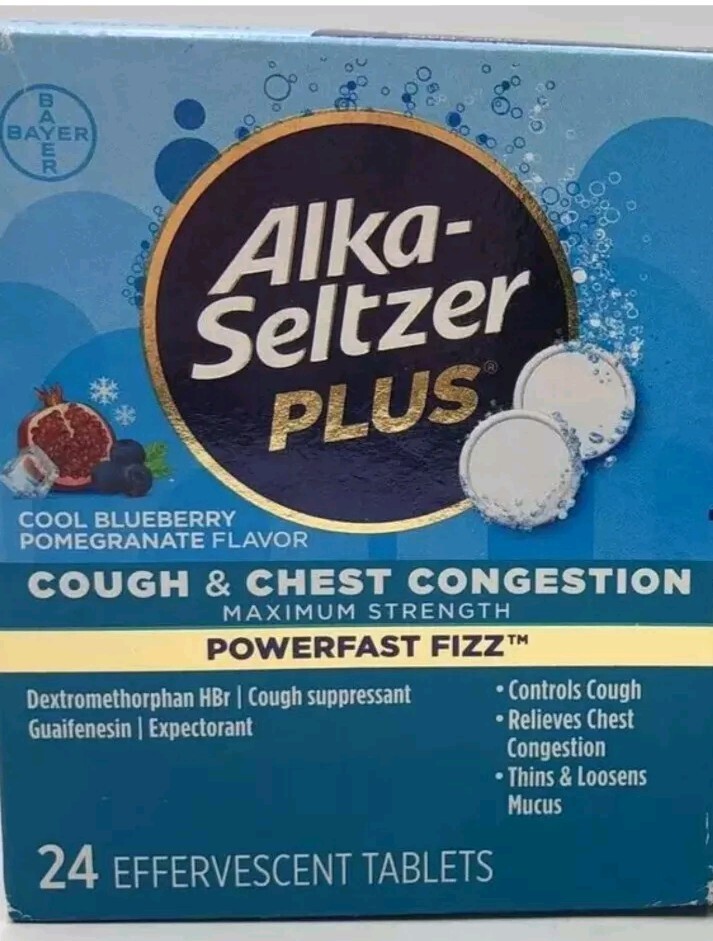 3x Alka Seltzer Plus Cough Chest Congestion Powerfast COOL BLUEBERRY 24