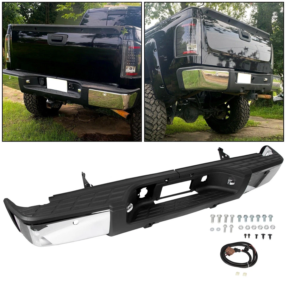 Conjunto parachoques trasero de acero cromado Chevy Silverado GMC Sierra 1500 2007-2013 Foto 2 de 4