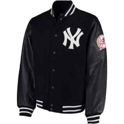 Yankees NY Jacket MLB 90s Vintage Athletic Leather Black Bomber Varsity Jacket