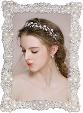 4X6 Picture Frame with Rhinestones and Pearls for Wedding Gift, Wedding Picture
