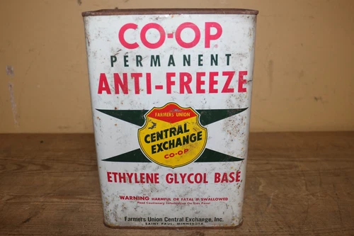 Vintage Farmers Union Co-op Anti-Freeze 1 Gallon Gas Station Metal Oil Can Sign