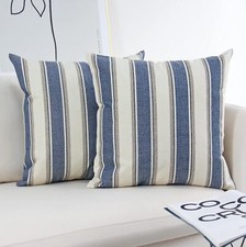 Stripe Throw Pillow Covers Farmhouse Pillowcases Pack Of 2 24 X 24 Inch Blue