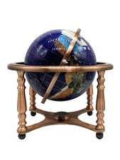 13" Tall Blue Ocean 4- leg Copper table stand Gem Gemstone World globe