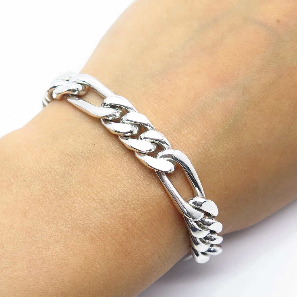 925 Sterling Silver Vintage Mexico Figaro Link Bracelet 8