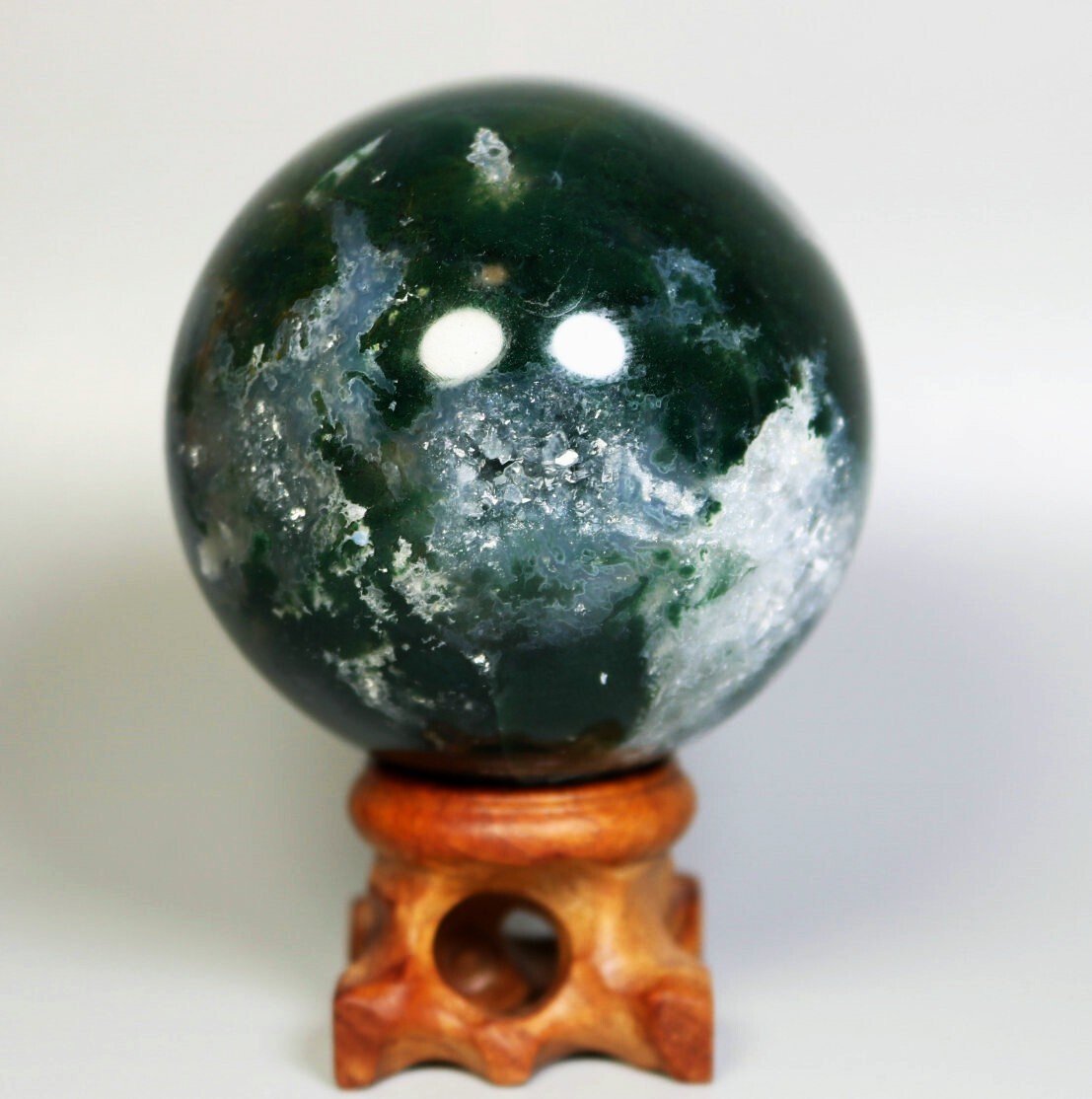 Natural Moss Agate Quartz Crystal Stone Sphere Ball Mineral Specimen / Stand