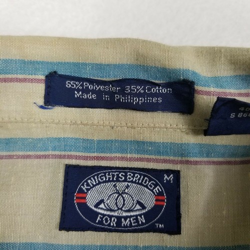 Mens Knightsbridge Button Down 90's Brown and Blue Striped Collared Shirt Medium - Picture 5 of 8