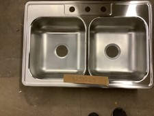 Dayton Stainless Steel 33" x 22" x 6-9/16" 3-Hole Equal Double Bowl Drop-in Sink