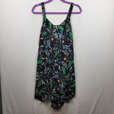 A New Day Black Floral Scarf Hem Dress Size Small Tie Back