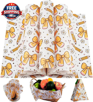 150 Pcs Back to School Wax Paper Sheets for Food Deli, 9.8'' X 8.3'' Bow and Pen