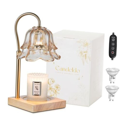 Adjustable Gold Flower Candle Warmer Lamp with Timer for Home Decor-image