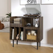 Large Record Player Stand Mid Century Turntable Stand w/Door Record Player Table