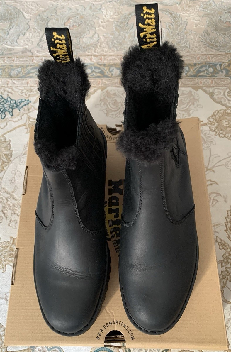 Dr. Martens Rometty Faux Fur Leather Chelsea Boots Black Size US-9