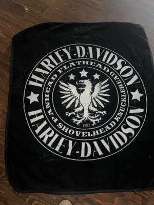 VINTAGE Harley Davidson throw blanket black and white some imperfections RARE