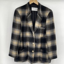 Vintage Hugo Buscati Milano Blazer Women L Plaid Wool Blend Long 90s Classic