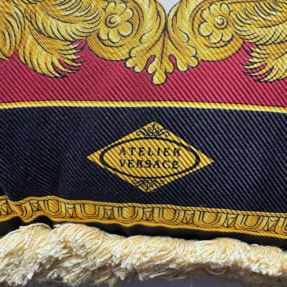 *AUTHENTIC* Atelier Versace Tigris Double Face Tiger Throw Pillow Cushion Fringe - Image 4 of 4