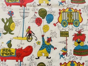 Vintage Curtains MCM Whimsical Circus Motif 2 Panels Cotton 43x75