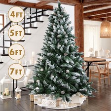 Snow Flocked Artificial Pine Cone Christmas Tree BUhsy Xmas Holiday 4/5/6/7FT