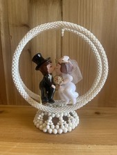 Hand Beaded Vintage Wedding Cake Topper 7  Wilton Kissing Bride  Groom