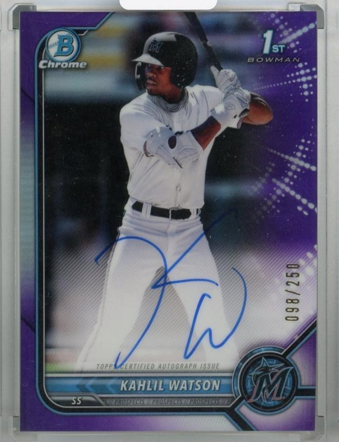 2022 Topps Bowman Kahlil Watson Chrome Prospect Auto /250 Purple #CPA-KW 1st