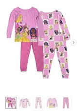 Disney Princess 4 Piece Pajama Set Pink 3T Aurora Belle Tiana Rapunzel