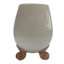 Hand Blown White Glass Vase Pink Swirl Legs Organic Shape Unique Handmade Design