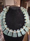 Teri Pelio Artisan Statement Necklace Sea Glass Aqua Green Matte Brass Chunky — photo 1