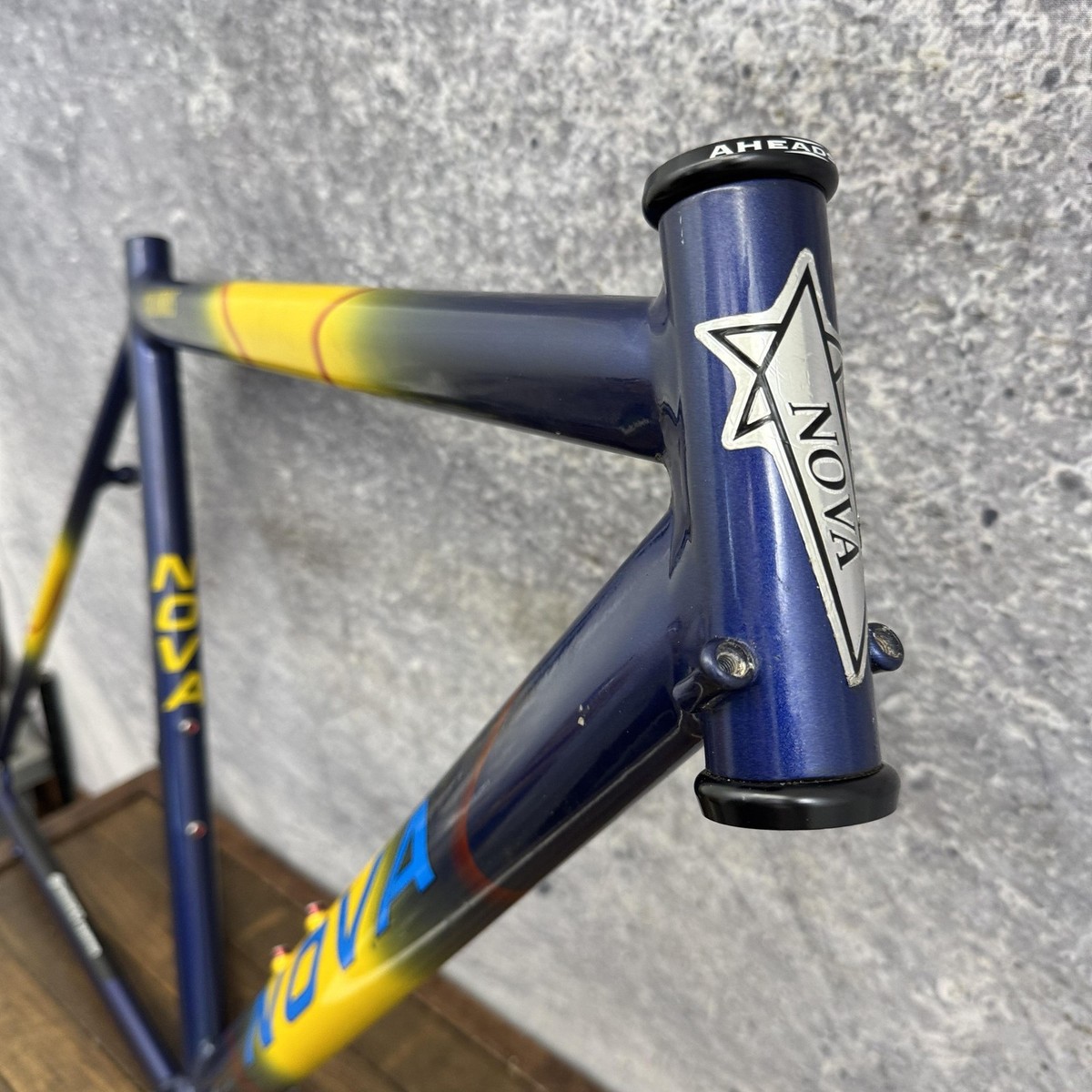 Vintage Nova Road Bike Frame 56cm Columbus 700c Blue Yellow Fade