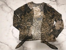 Chico's Additions Sheer Floral Animal Print Tie Jacket Size 3 Women's XLarge 