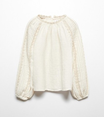 Mango MNG Girl Soft White Embroidered Blouse Size 8 NWT Long Sleeve Top 