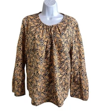 J Crew x Drake's London Women's Giraffe Bell Sleeve Blouse Top Size 14 Old Money