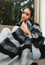 Black and Beige Stripe Hand-loomed Soft Yak Wool Blanket