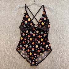 Y2K Vintage One Piece Swimsuit Bathing Suit Small Medium Brown Cupcakes Monokini