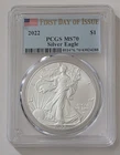 2022 FIRST DAY OF ISSUE PCGS MS70 SILVER EAGLE SKU 893476.70/43824288