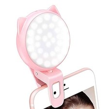 Selfie Clip on Ring Light, Mini Rechargeable 9 Level Adjustable Pink