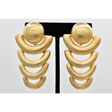 Orecchini Vintage Grossi Clip On Oro Spazzolato Opaco Pesanti Etruschi Anni 80 BinBB