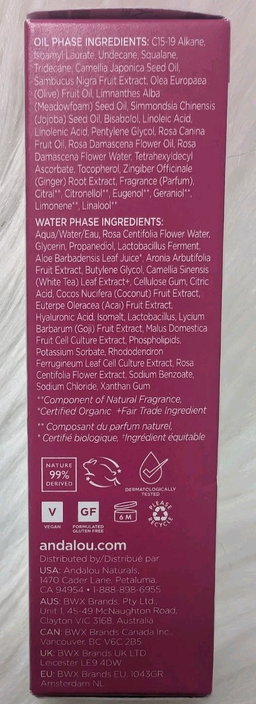 Andalou Naturals 1000 Roses Fresh Dewy 2 In 1 Serum Sensitive 1 Oz- New In Box