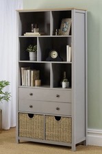 New Devon Large Display Cabinet With Two Sea Grass Baskets