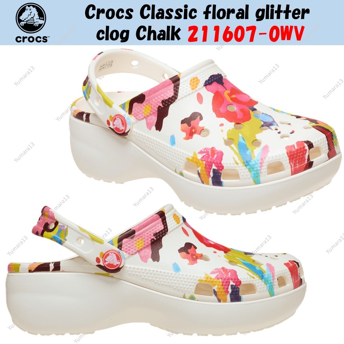 Zueco Crocs Classic brillo floral tiza 211607-0WV tamaño unisex