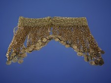 Gold Tone Metal Coins Belly Dance Hip Scarf Belt Halloween One Size Stretch