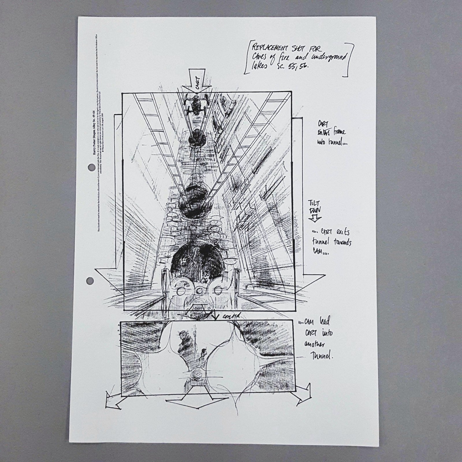 Harry Potter Production Used Storyboard Gringotts Cart Tunnel Scene Sc 55 56