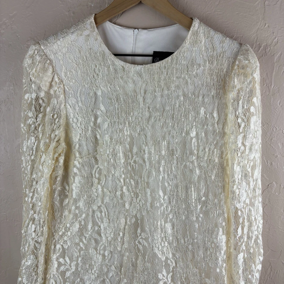 Vestido Vintage David Rose Flapper Crema Manga Larga Cuello Redondo Encaje Boda 12P Foto 2 de 4