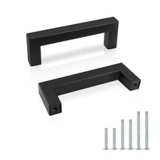 25-Pack Black Square Stainless Steel Cupboard Handles - 76mm Hole Centre, 12mm W