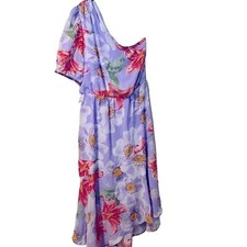 Floral One Shoulder Dress Lavender Pink White Flowers Party Cocktail