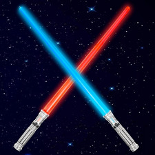 2-Pack LED Light-Up Swords for Kids, 7 Colors FX, Dual Extend, Silver Handle Set