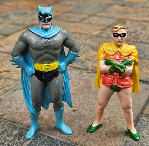 Batman & Robin Action Figures by Chemtoy (1974) 4 Inches PVC Made In Hong Kong